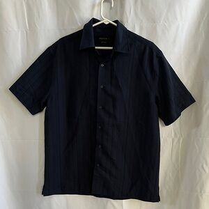AXIST Men's Dark Navy Short Sleeve button down Shirt Silk Touch Large